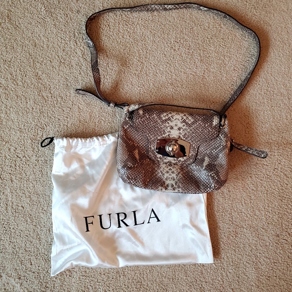 Furla snakeskin crossbows handbag with original satin pouch